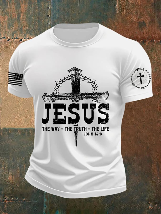 🔥Buy 3 Get 15% Off🔥Men's Jesus The Way The TruthThe Life Print Round Neck T-Shirt