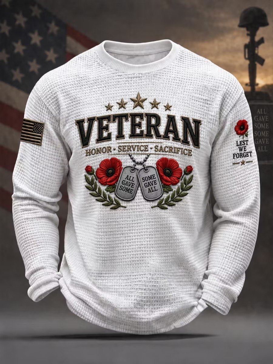 Men's Casual Veteran Printed Long-Sleeve T-Shirt