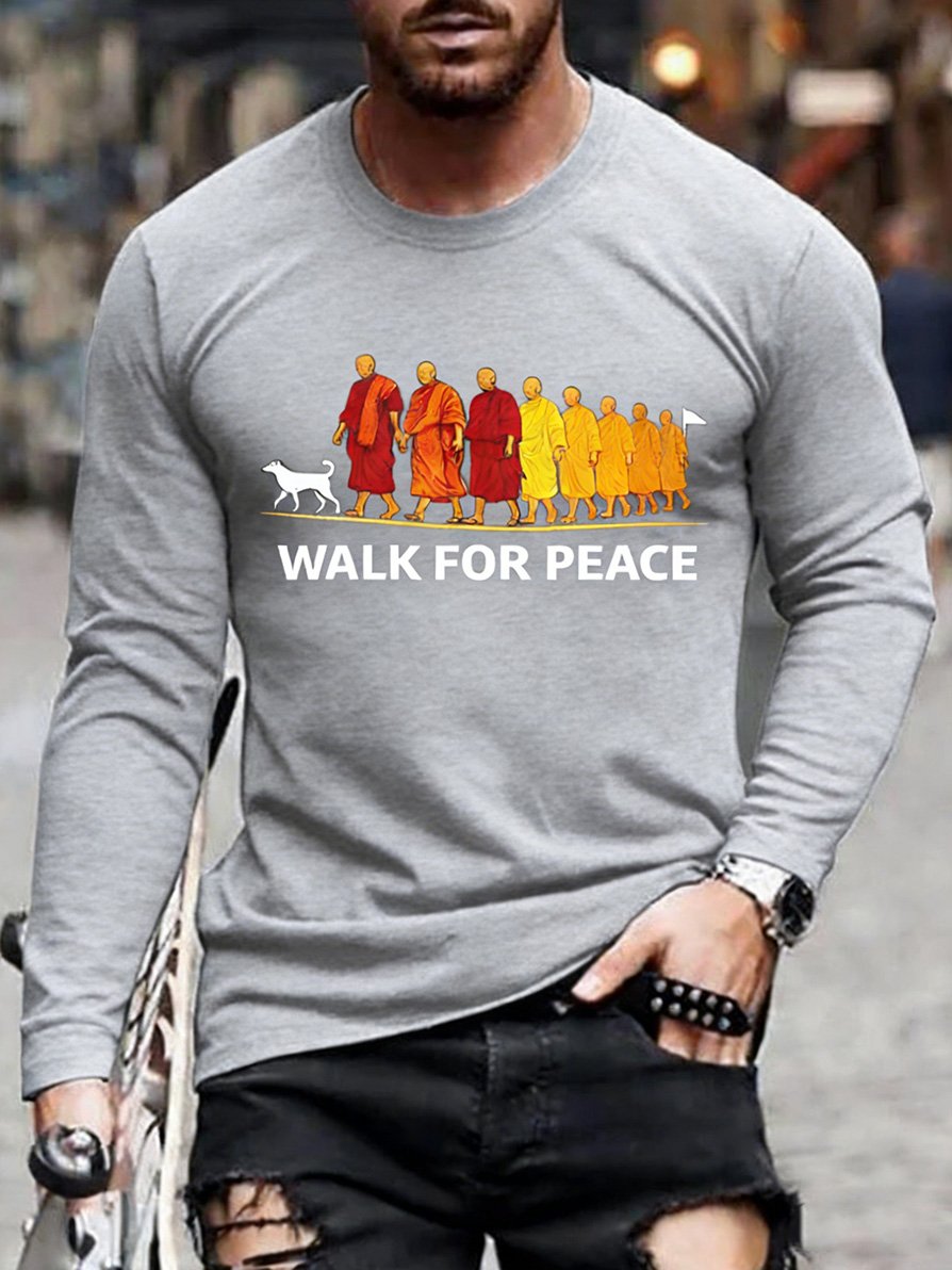 Men's Peace Walk Monk Pattern Long-Sleeve T-Shirt