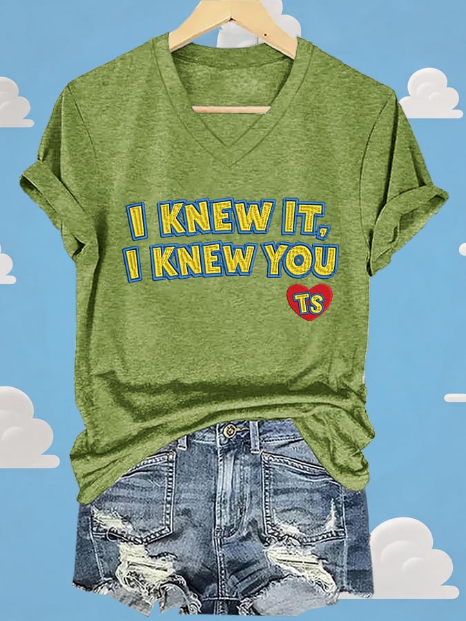 V-Neck Retro I Knew It Print T-Shirt