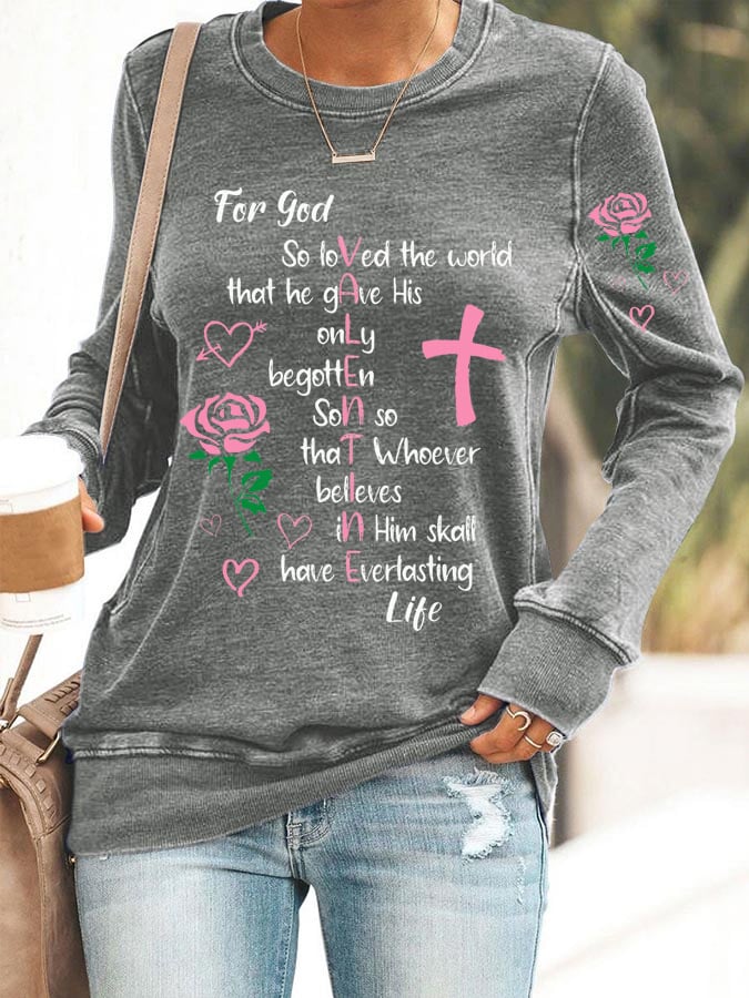 Women's John 316 God So Loved The World Valentine'S Day Christian Print Sweatshirt