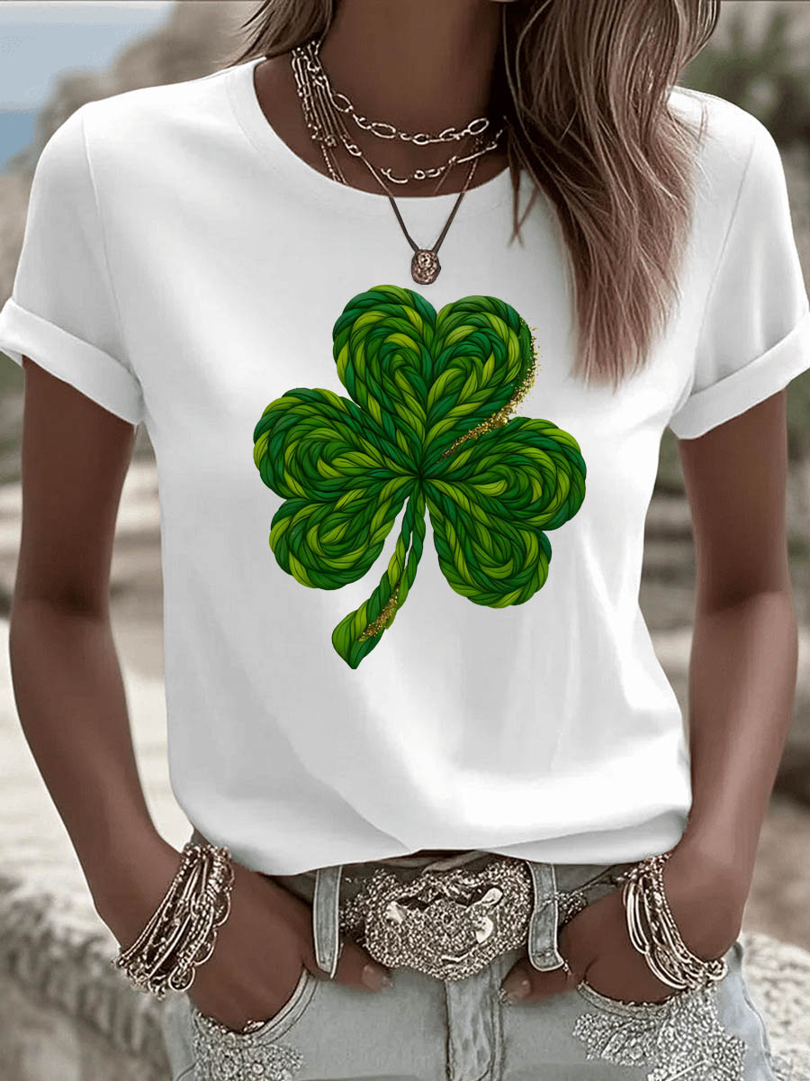 St. Patrick'S Day Pattern Clover Round-Neck 100% Cotton 180g T-Shirt