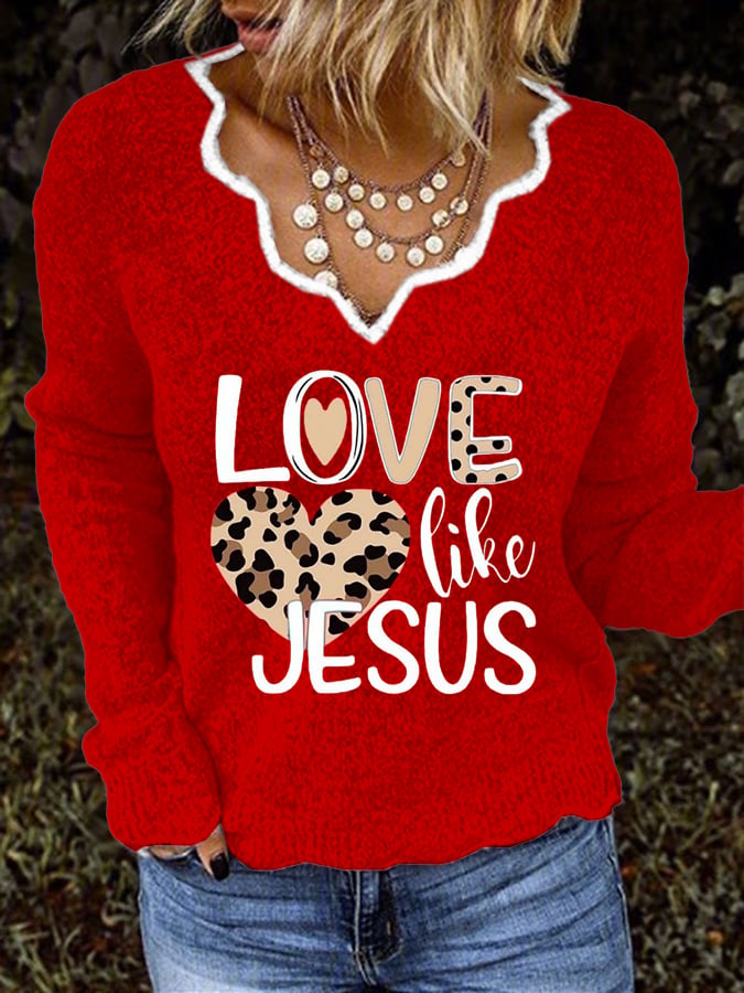 Women's Valentine's Day Faith Print V-Neck Top