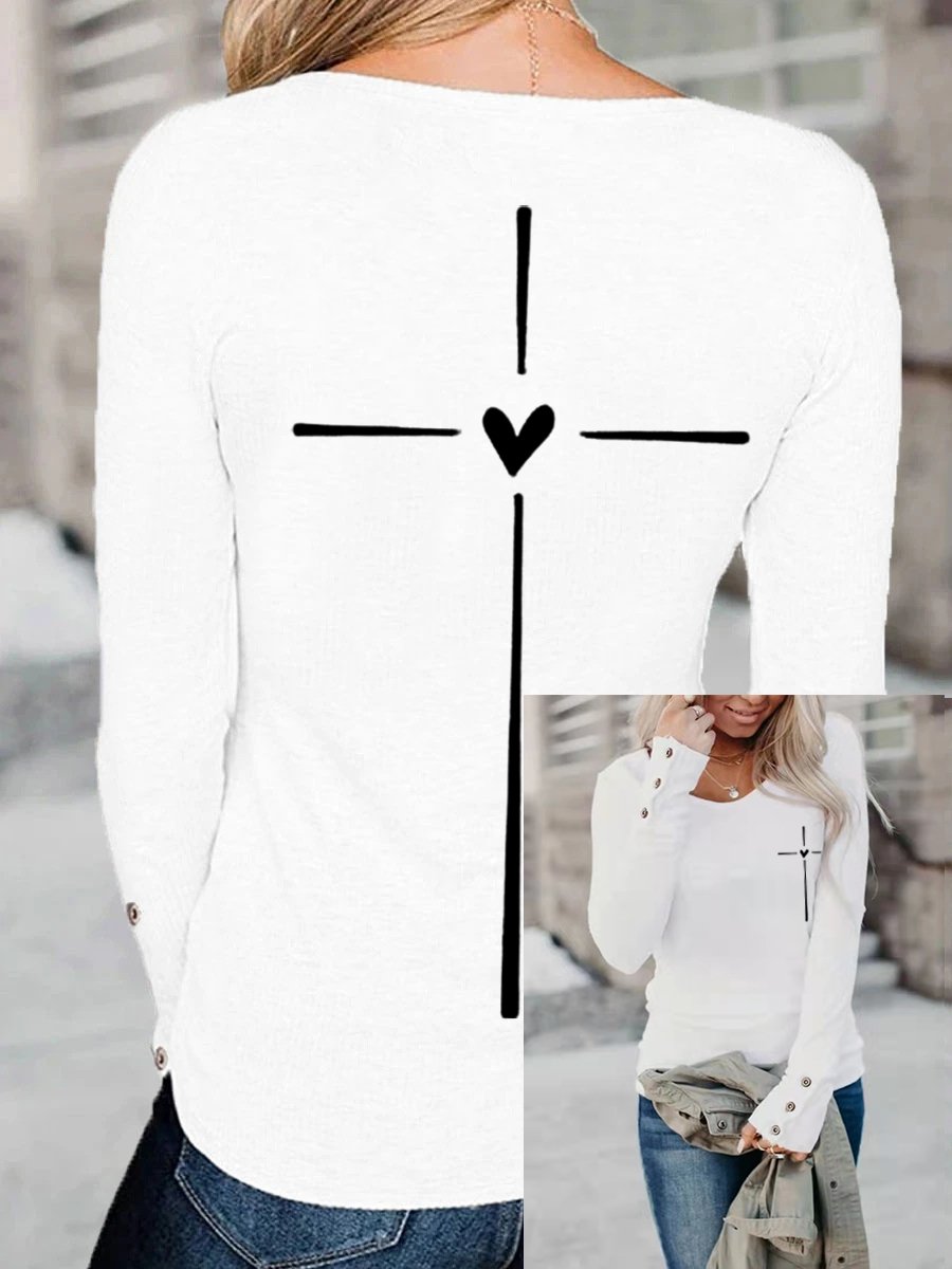 Women's Christian Faith Cross Printed Long Sleeve T-Shirt
