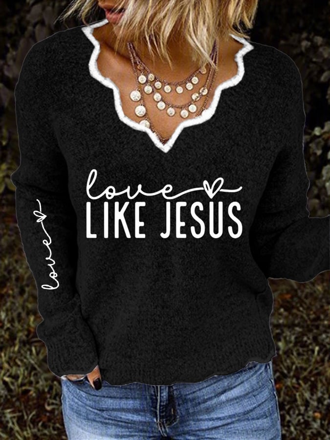 Women's Valentine's Day Printed V-Neck Top