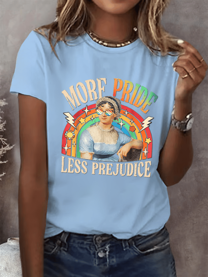 Women's Gay Month Rainbow Print Casual Crew Neck T-Shirt