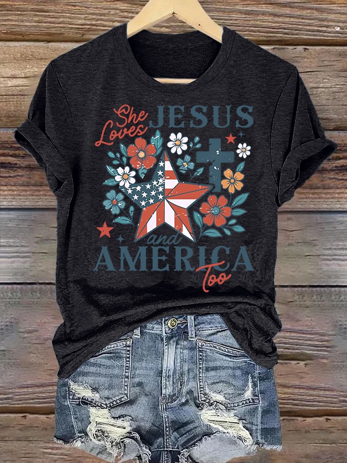Women's She loves JESUS and AMERICA Printed T-Shirt