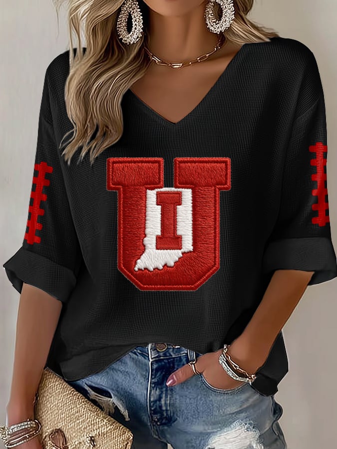 Women's Football Print Waffle Fabric T-shirt