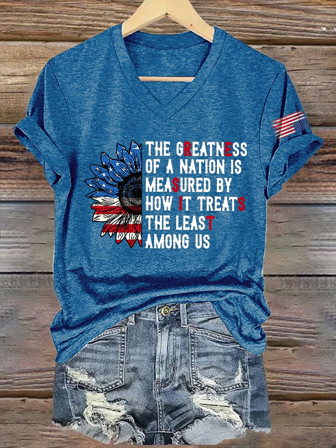🔥Buy 3 Get 15% Off🔥V-Neck Retro Resist The Greatness Of A Nation Is Measured By How It Treats The Least Among Us Print T-Shirt