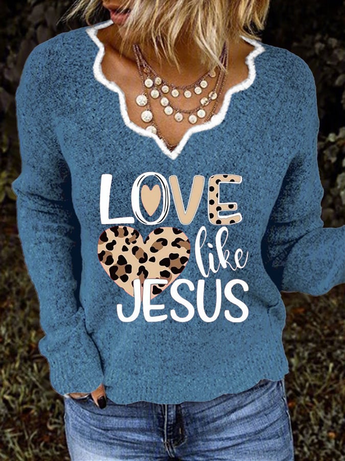 Women's Valentine's Day Faith Print V-Neck Top
