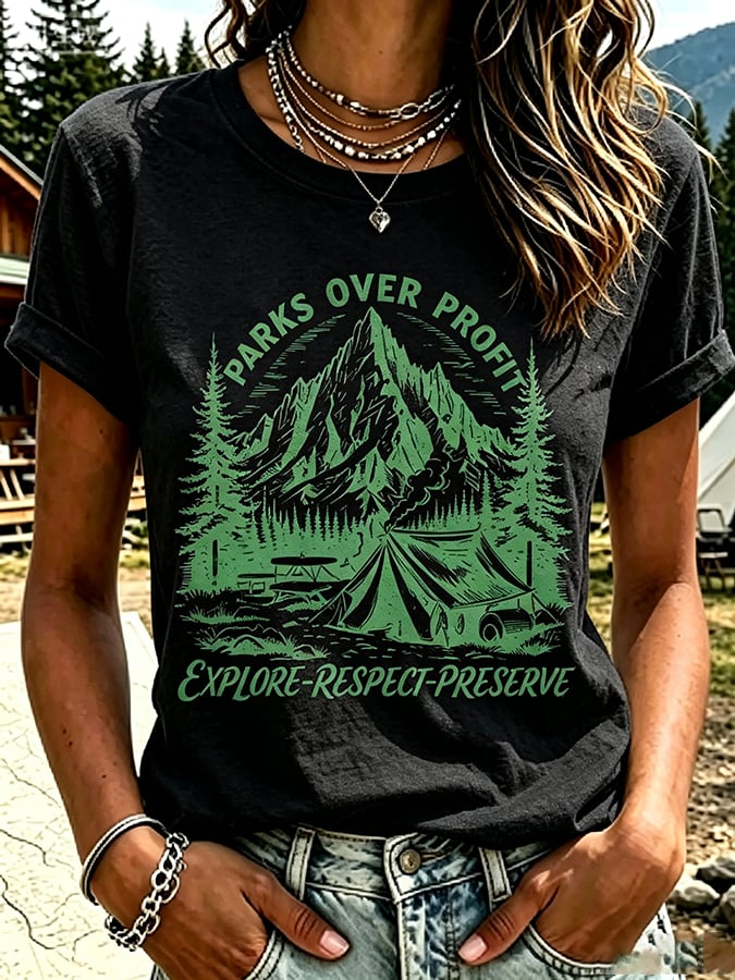 Women's National Park Print Casual T-Shirt