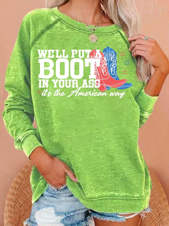 Women's Courtesy of the Red, White and Blue Cowboy Print Casual Sweatshirt