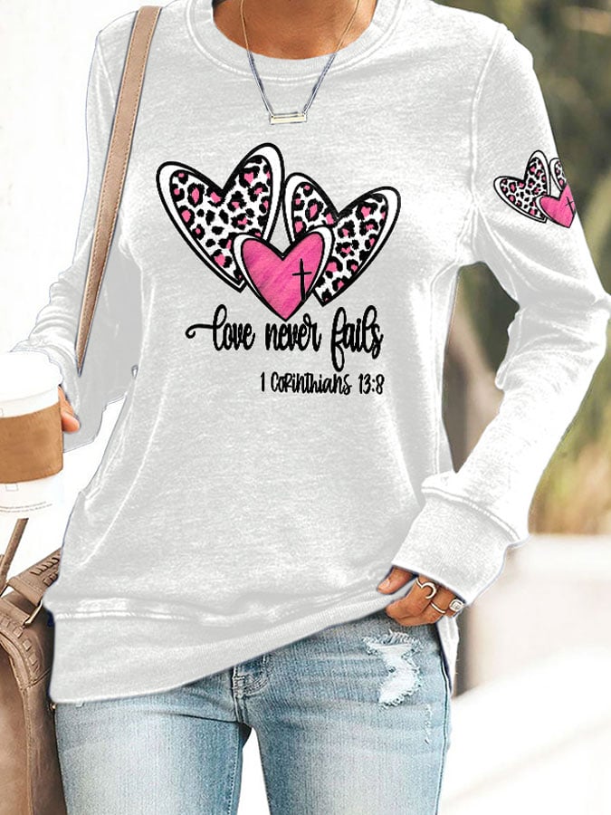 Women's Love Never Fails Heart Printed Casual Sweatshirt