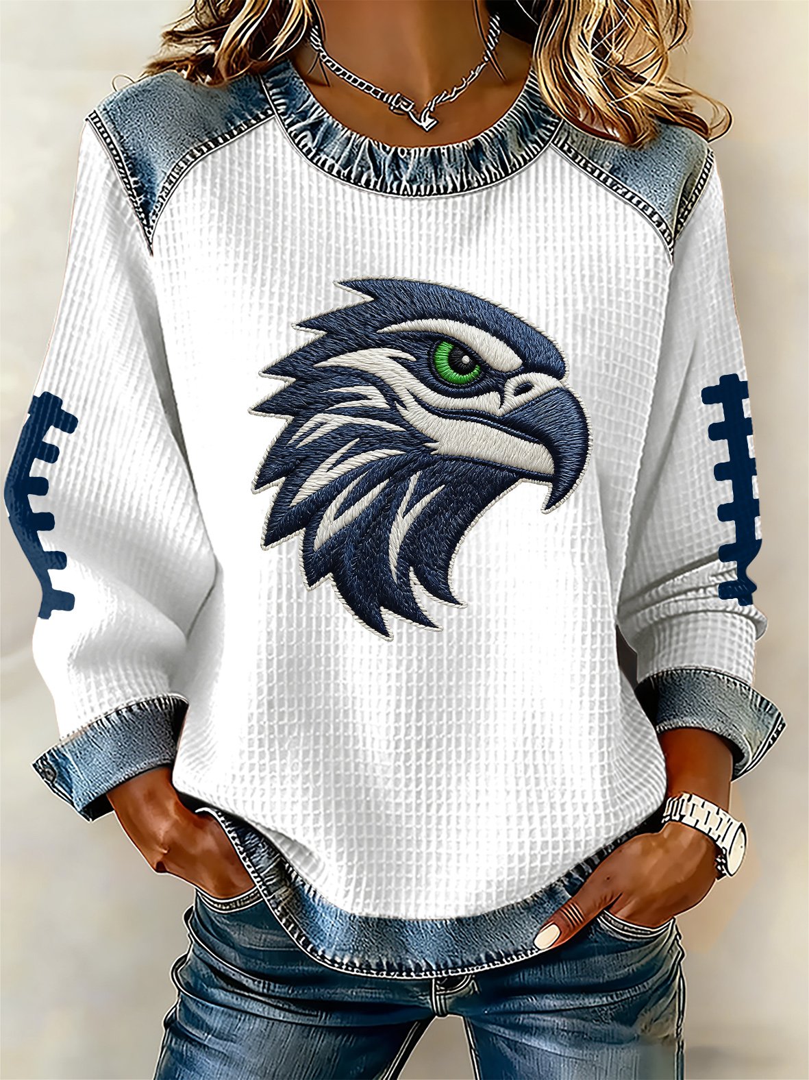 Women's rugby print long-sleeved sweatshirt