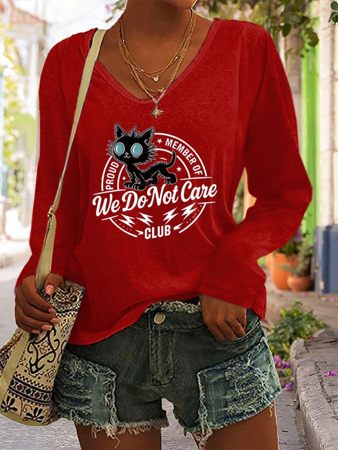 Women's Retro Funny Proud Member Of Club We Do Not Care Menopause Perimenopause Print long-sleeved T-Shirt