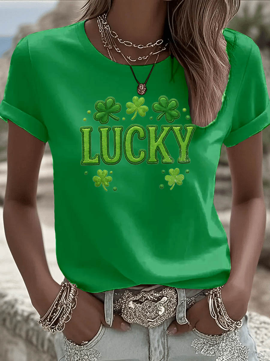 St. Patrick'S Day Lucky Pattern Round-Neck 100% Cotton 180g T-Shirt