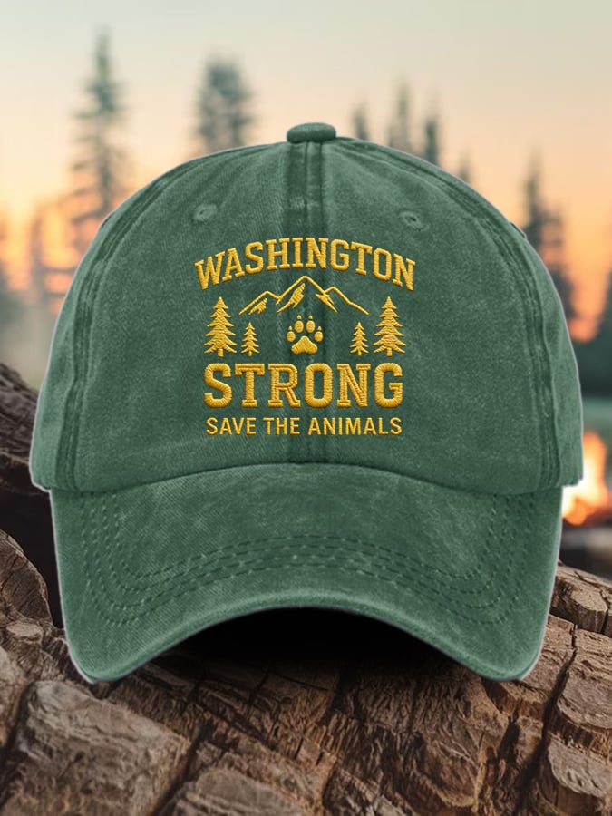 Retro Washington Strong Save The Animals Print Baseball Cap