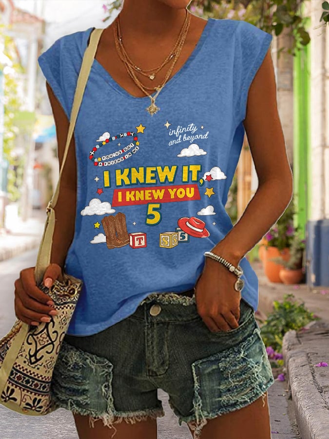 V-Neck Retro I Knew It Print Tops Tank