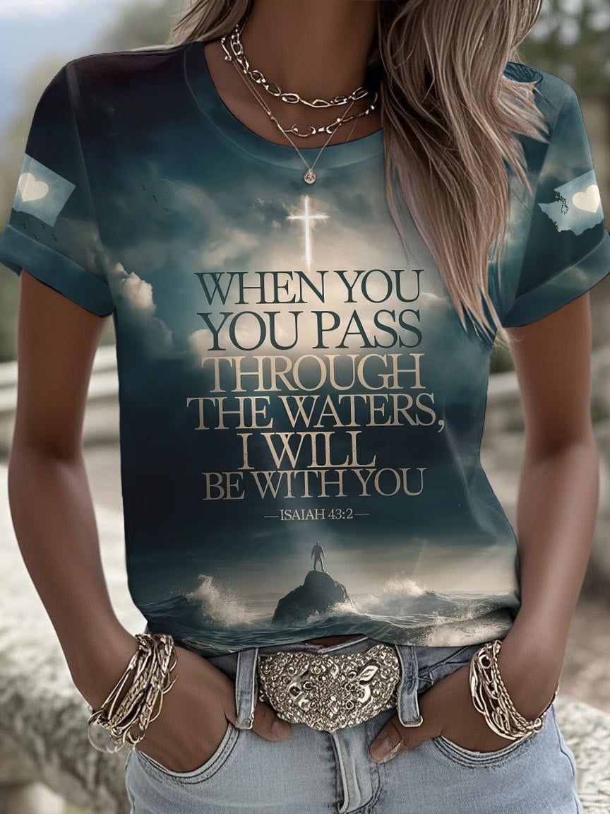 Retro Washington Strong When You Go Through Deep Waters, I Will Be With You Isaiah 43:2 Print T-Shirt