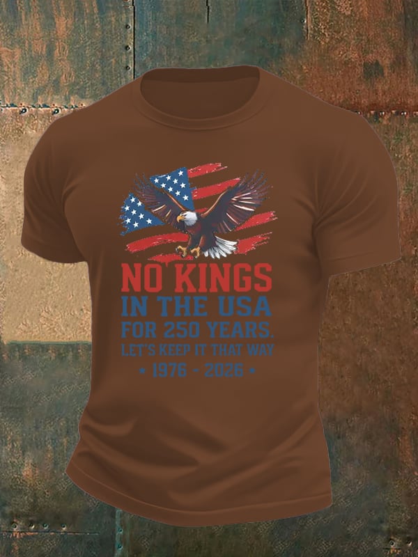Men's No Kings USA Patriotic Tee ,250 Years of Democracy printed T-shirt
