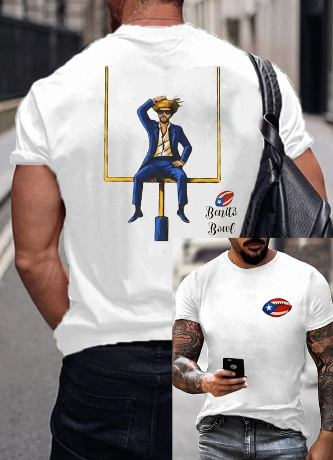Men's Bunny Football Music Lover Print Casual T-Shirt