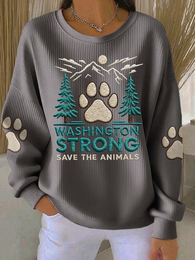 Retro Washington Strong Save The Animals Print Sweatshirt