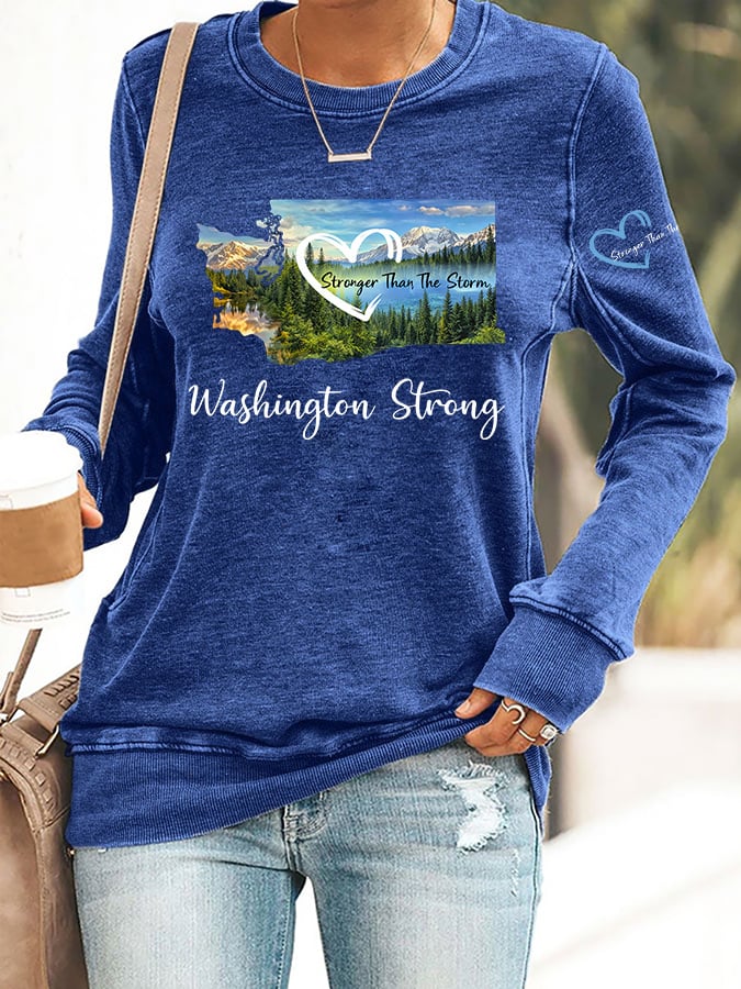 Retro Washington Strong Stronger Than The Storm Print Sweatshirt