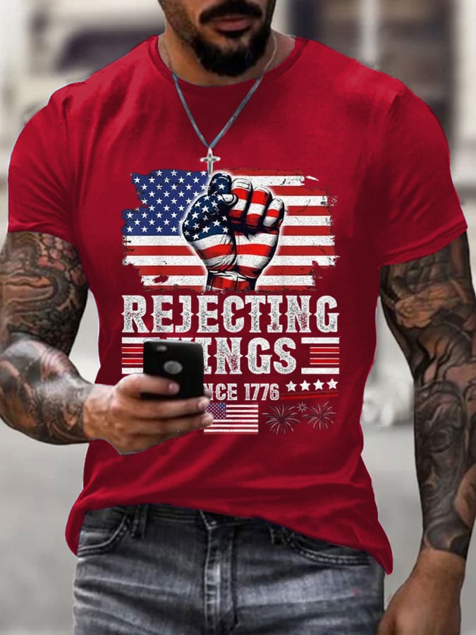 🔥Buy 3 Get 15% Off🔥Men's Independence Day FDT REJECTING KINGS SINCE 1776 Printed T-Shirt