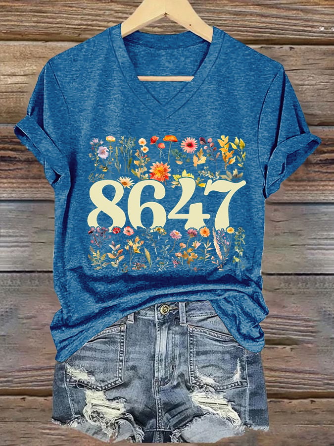 🔥Buy 3 Get 15% Off🔥V-neck 86/47 Flowers Print T-Shirt