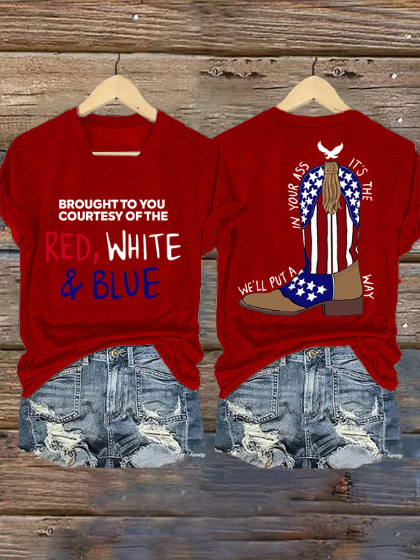 Women's RED, WHITE & BLUE Print T-Shirt