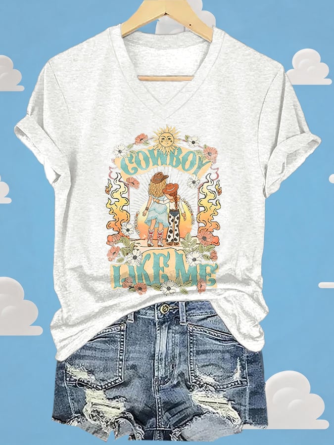 V-Neck Retro I Knew It Print T-Shirt