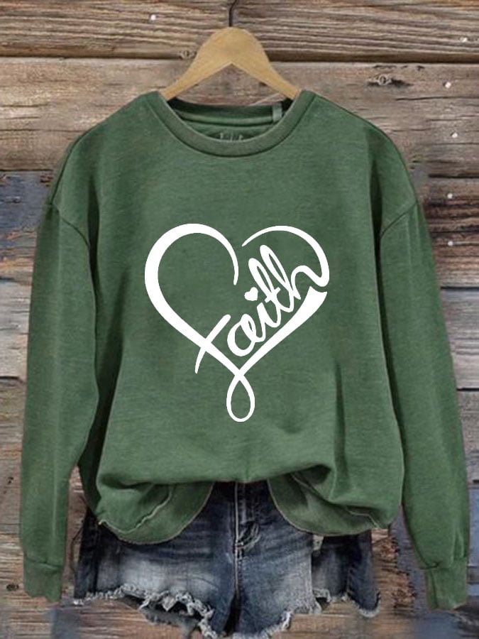 Faith Print Crew Neck Pullover