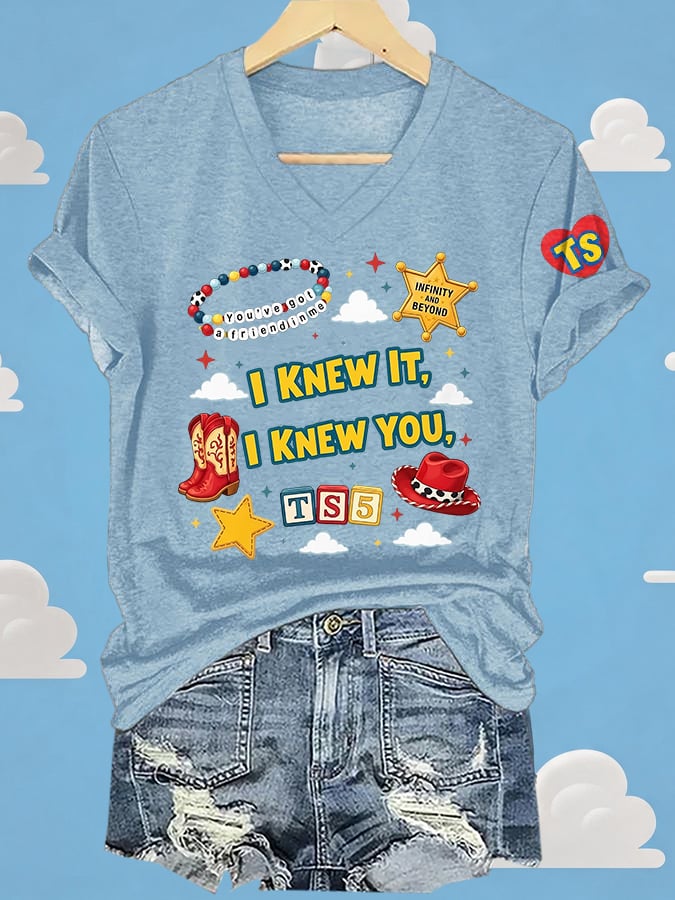 V-Neck Retro I Knew It Print T-Shirt