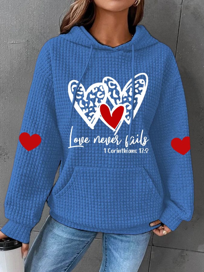 Women's Love Never Fails Heart Print Casual Sweatshirt