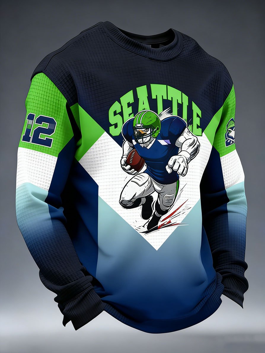 Men's Fashion Seattle Football Fan Waffle Knit Long-Sleeve T-Shirt