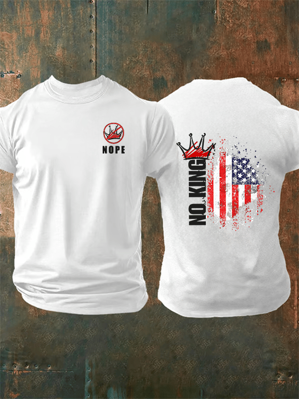 Men's NOPE No King American Flag Print T-Shirt