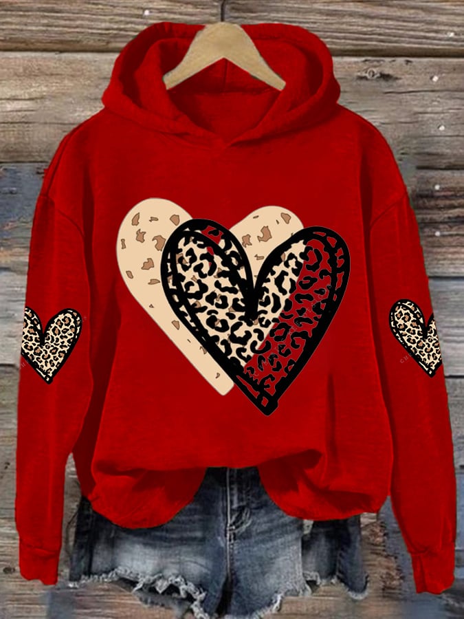 Women's Valentine's Day printed hooded sweatshirt