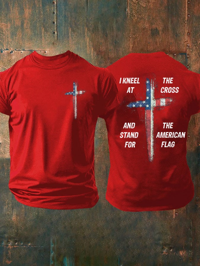 🔥Buy 3 Get 15% Off🔥Men's Stand For The Flag Kneel For The Cross Printed Casual T-Shirt