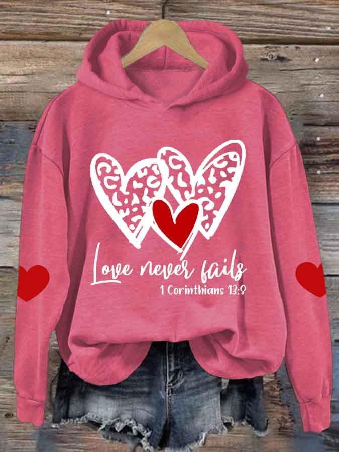 Women's Love Never Fails Heart Printed Sweatshirt