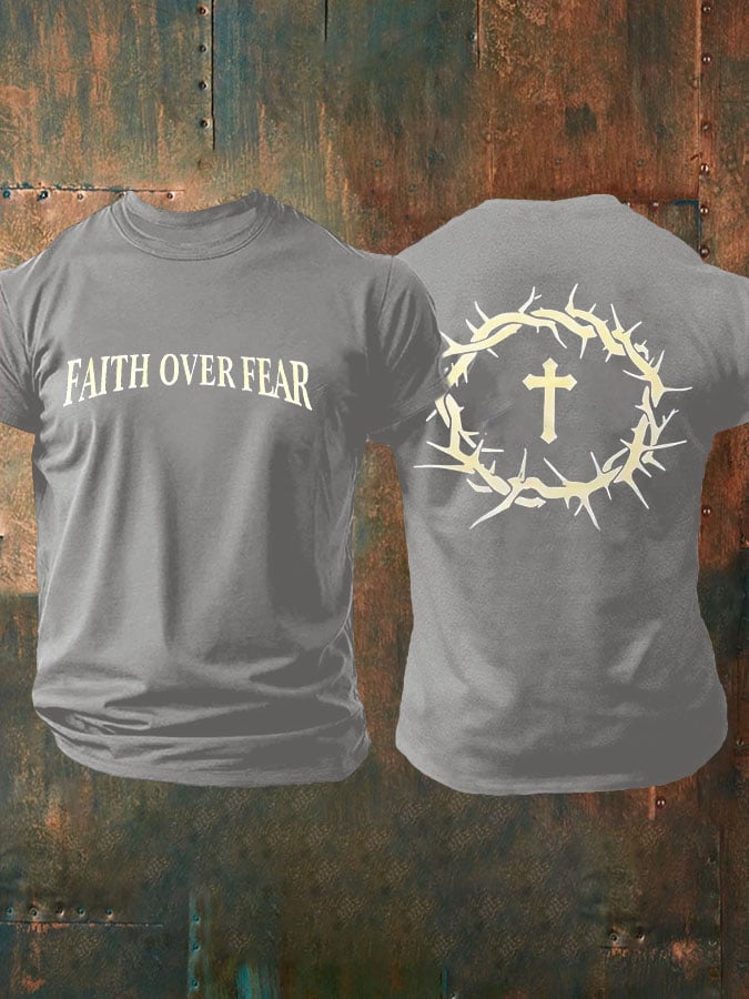 🔥Buy 3 Get 15% Off🔥🔥Hot Sale Picks 🔥Men's Faith Over Fear Printed Casual T-Shirt