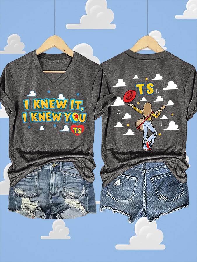 V-Neck Retro I Knew It Print T-Shirt