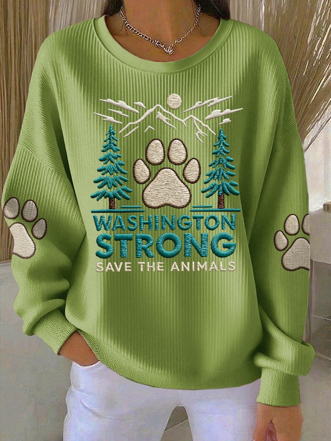 Retro Washington Strong Save The Animals Print Sweatshirt