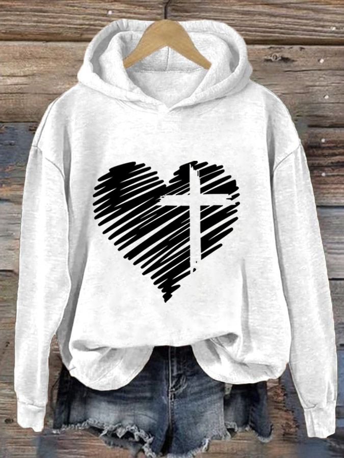 Women'S Love Cross Printed Casual Hoodie