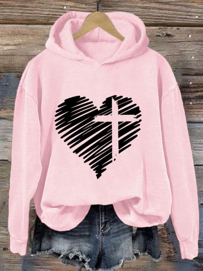 Women'S Love Cross Printed Casual Hoodie