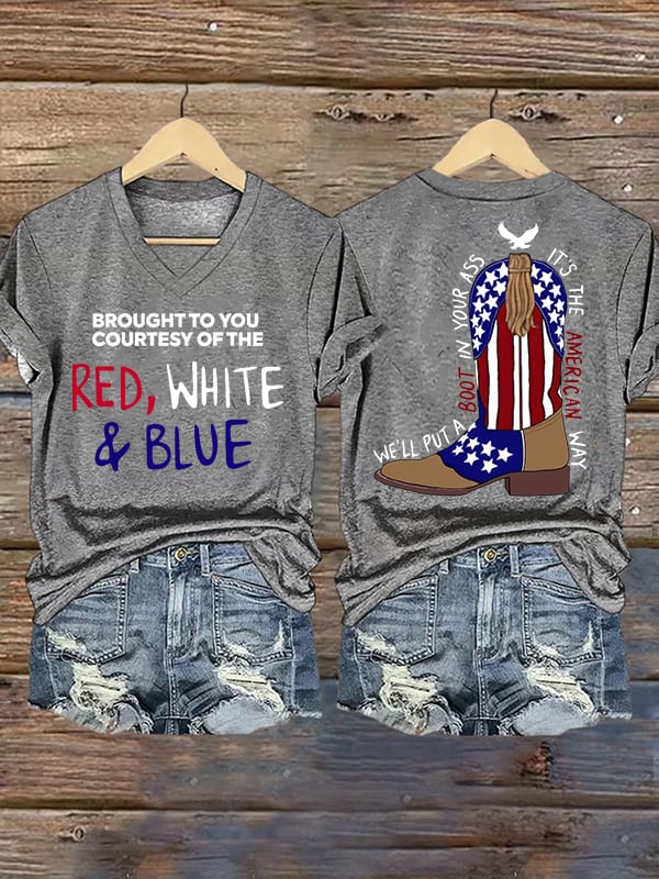 Women's RED, WHITE & BLUE Print T-Shirt