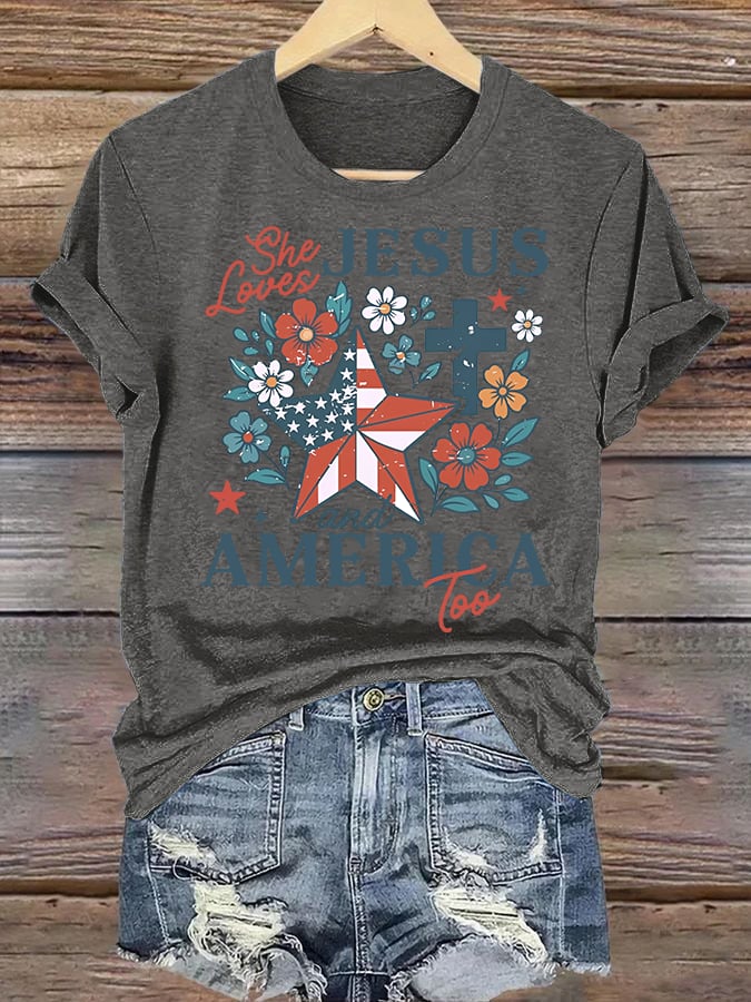 Women's She loves JESUS and AMERICA Printed T-Shirt