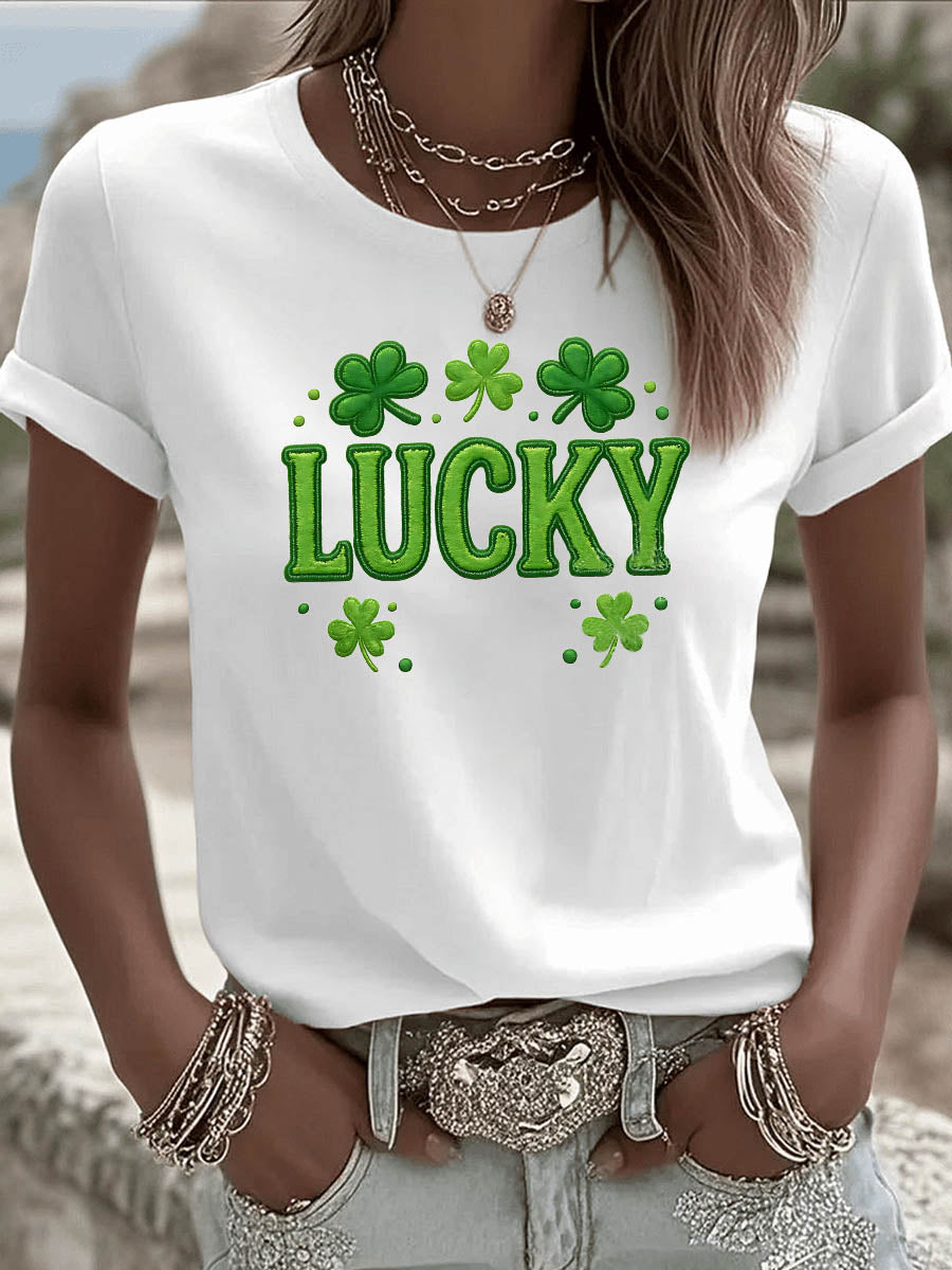St. Patrick'S Day Lucky Pattern Round-Neck 100% Cotton 180g T-Shirt