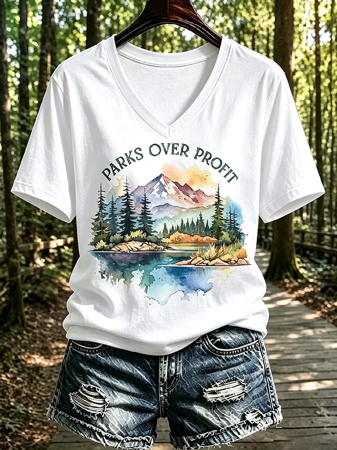 Women's National Park Print Casual T-Shirt