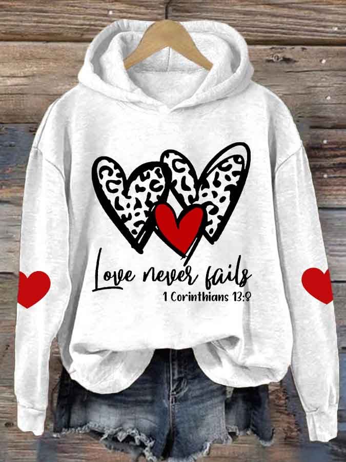 Women's Love Never Fails Heart Printed Sweatshirt