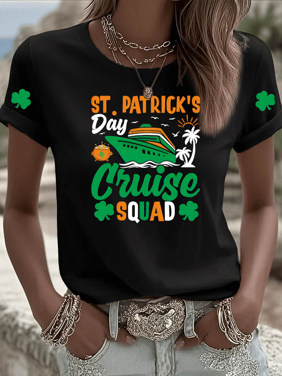 St. Patrick'S Day Pattern Clover Round-Neck 100% Cotton 180g T-Shirt
